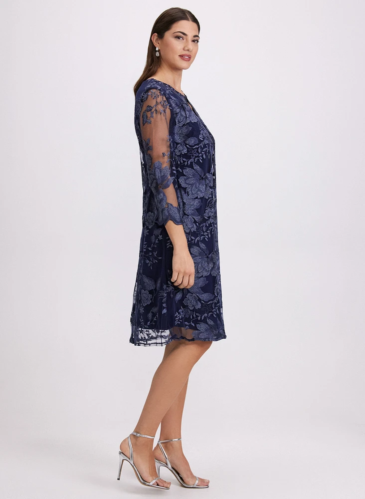 Floral Embroidered Illusion Dress