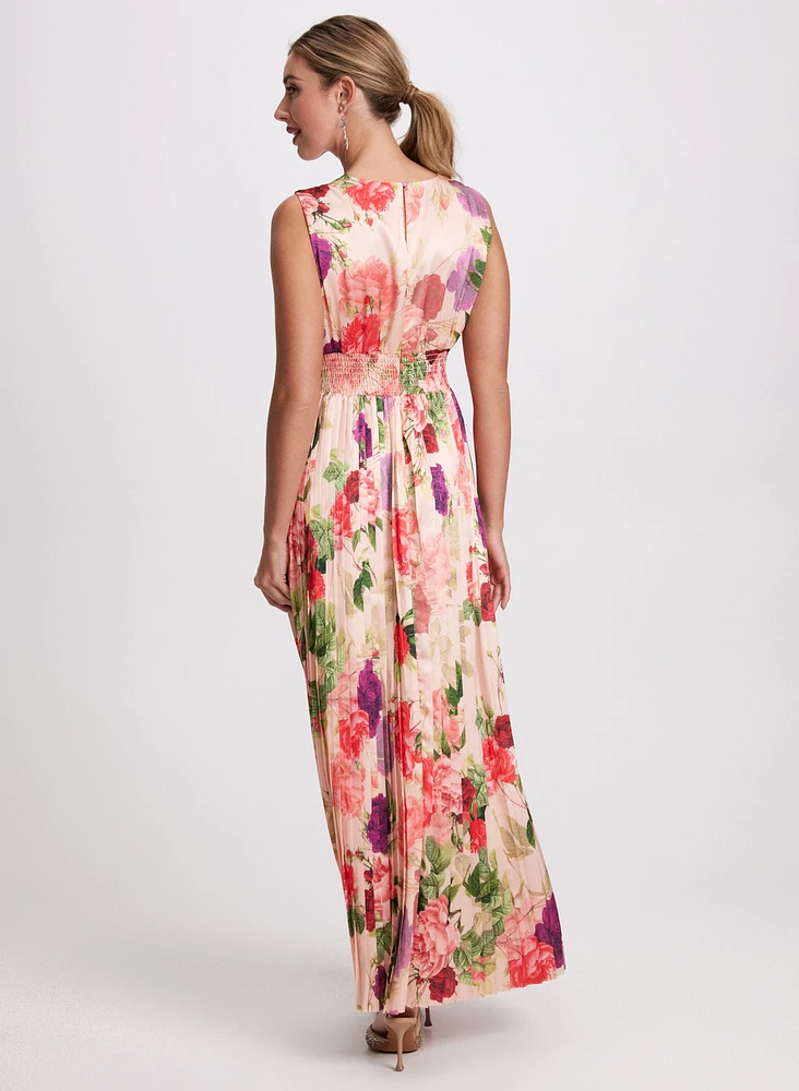 Robe maxi florale plissée