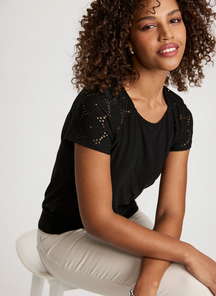 Short Eyelet Sleeve Top