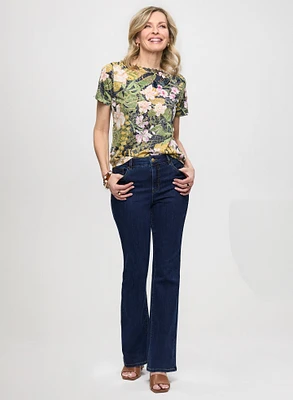 Openwork Floral Top & Bootcut Jeans