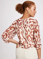 Abstract Tie-Front Blouse