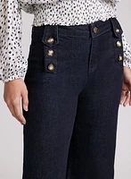 Embossed Button Wide-Leg Jeans