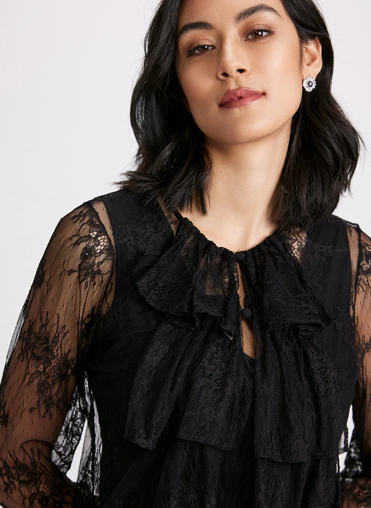 Ruffle Front Lace Blouse