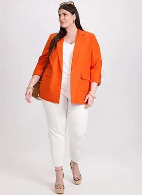 Blazer en mélange de lin et pantalon à jambe étroite