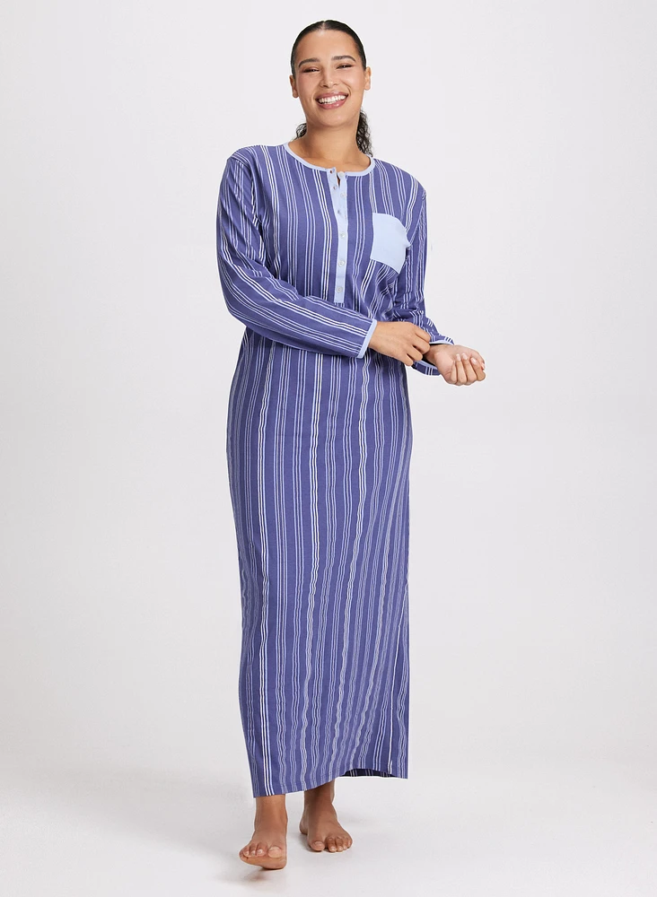 Stripe Print Long Nightgown