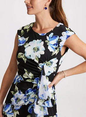 Flounced Asymmetric Floral Dress