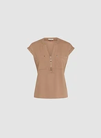 Zip-Front Knit T-Shirt