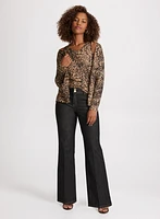 Short Leopard Cardigan & Flare Leg Jeans