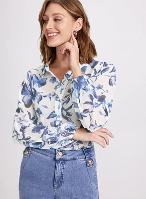 Floral Chiffon Button Blouse