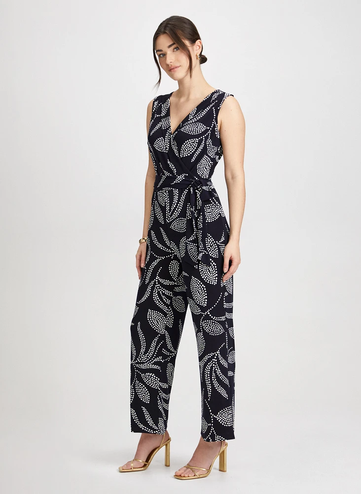 Leaf Print Wide Leg Jumpsuit