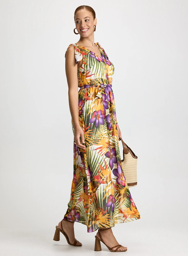 Robe maxi à motif tropical