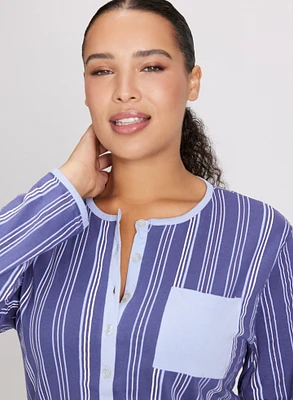 Stripe Print Long Nightgown