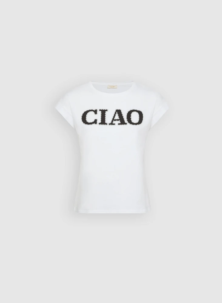 T-shirt en coton et modal à imprimé texte