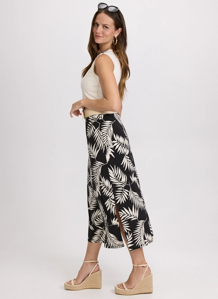 Leaf Print Midi Skirt