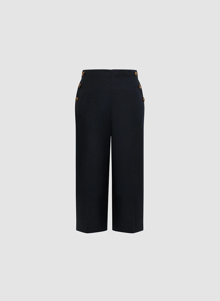 Wide Leg Linen-Blend Capris
