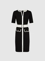 Belted Contrast Trim Dress