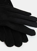 Stone Embellished Faux Suede Gloves