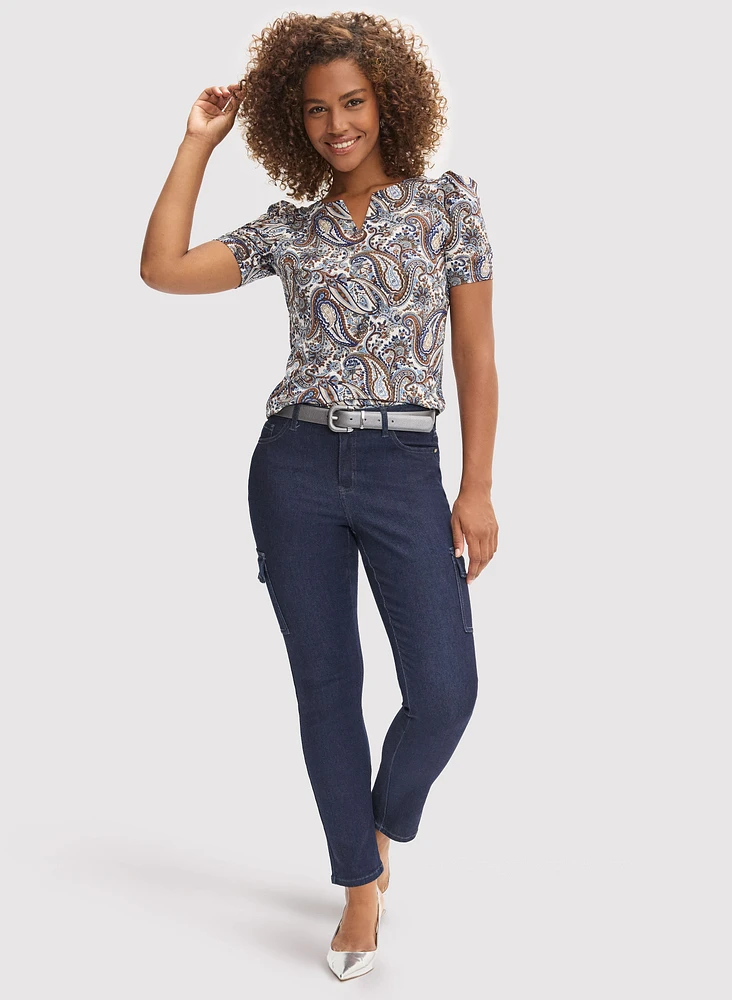 Paisley Print Short Sleeve Top & Cargo Jeans