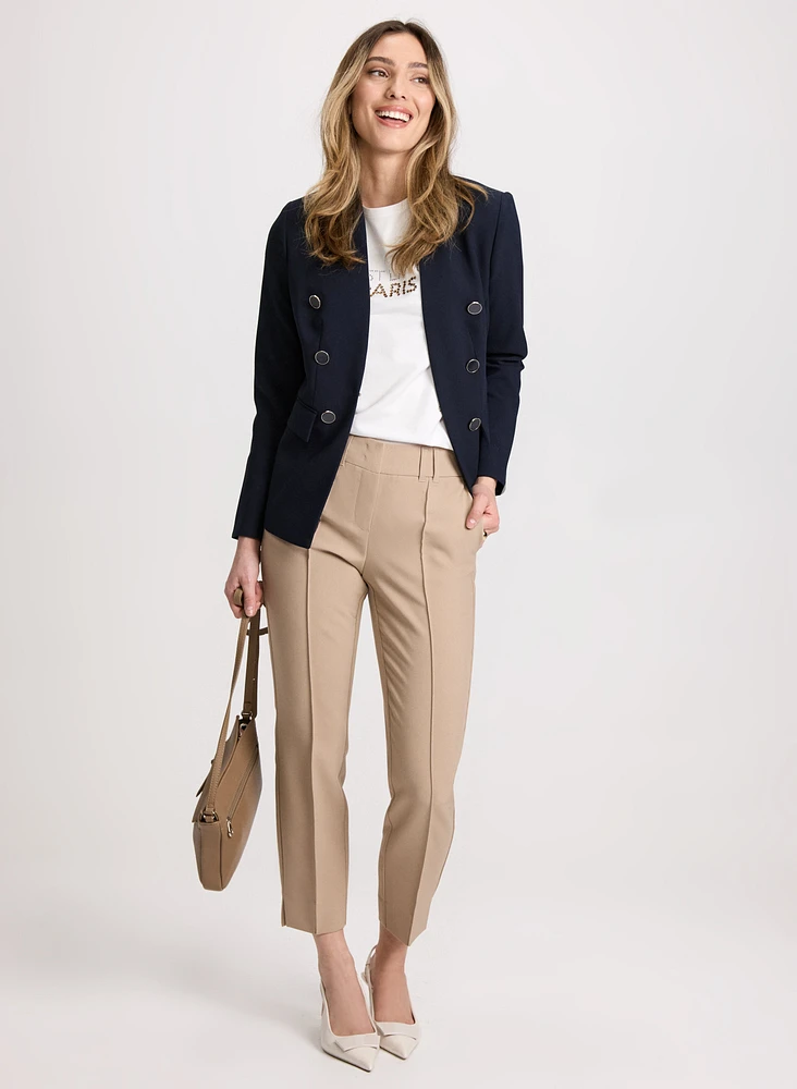 Contrast Button Blazer & Slim Leg Pants