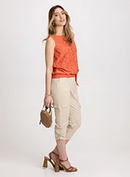 Cropped Drawstring Hem Cargo Pants