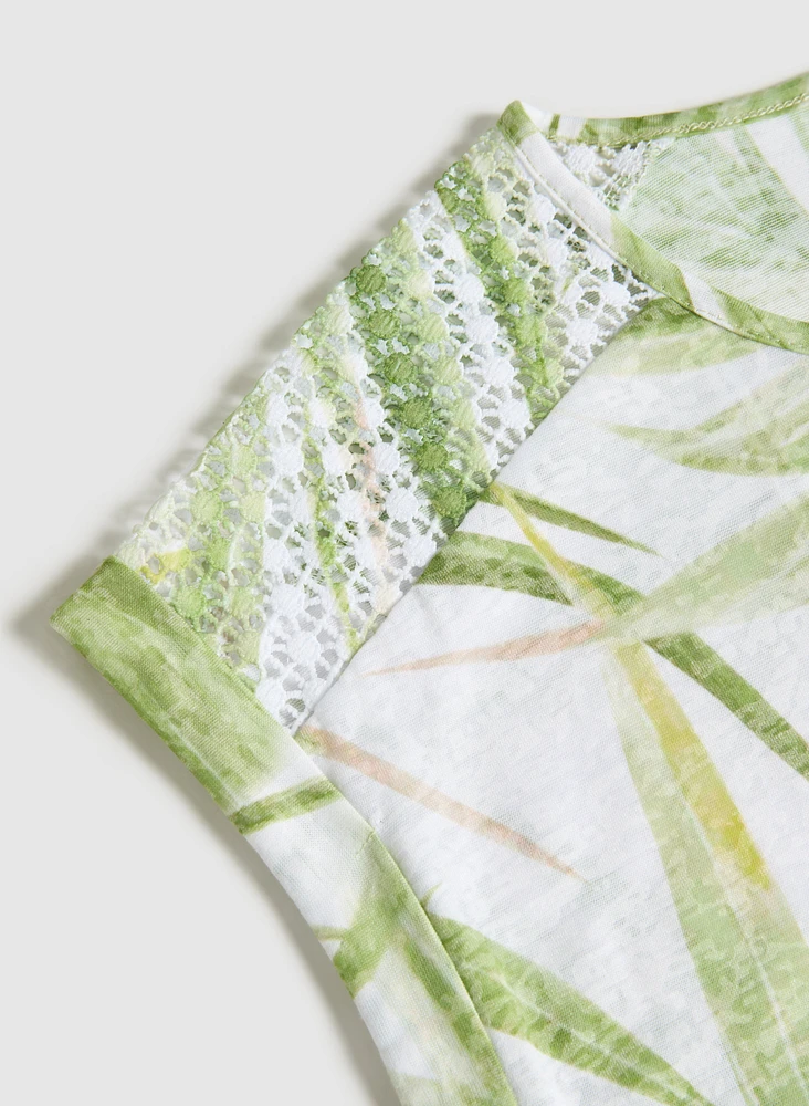 T-shirt tropical à détail en crochet