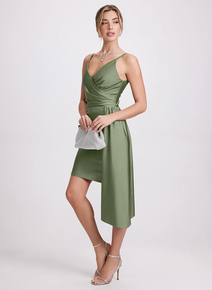 Flounced Front Satin Dress