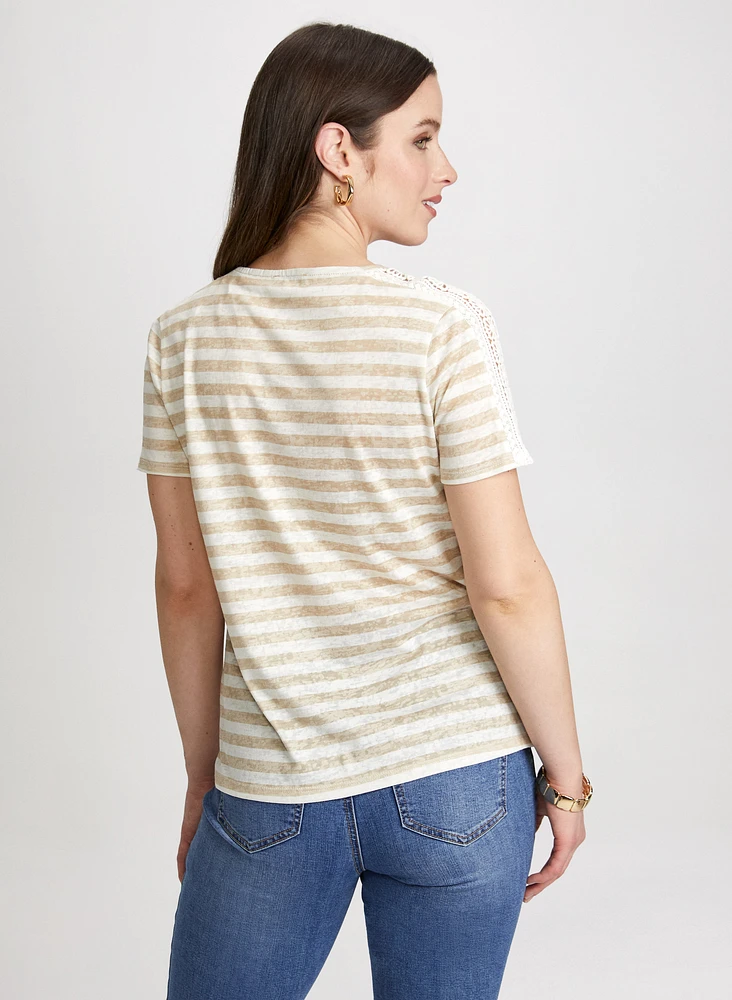 Striped Crochet Lace Tee