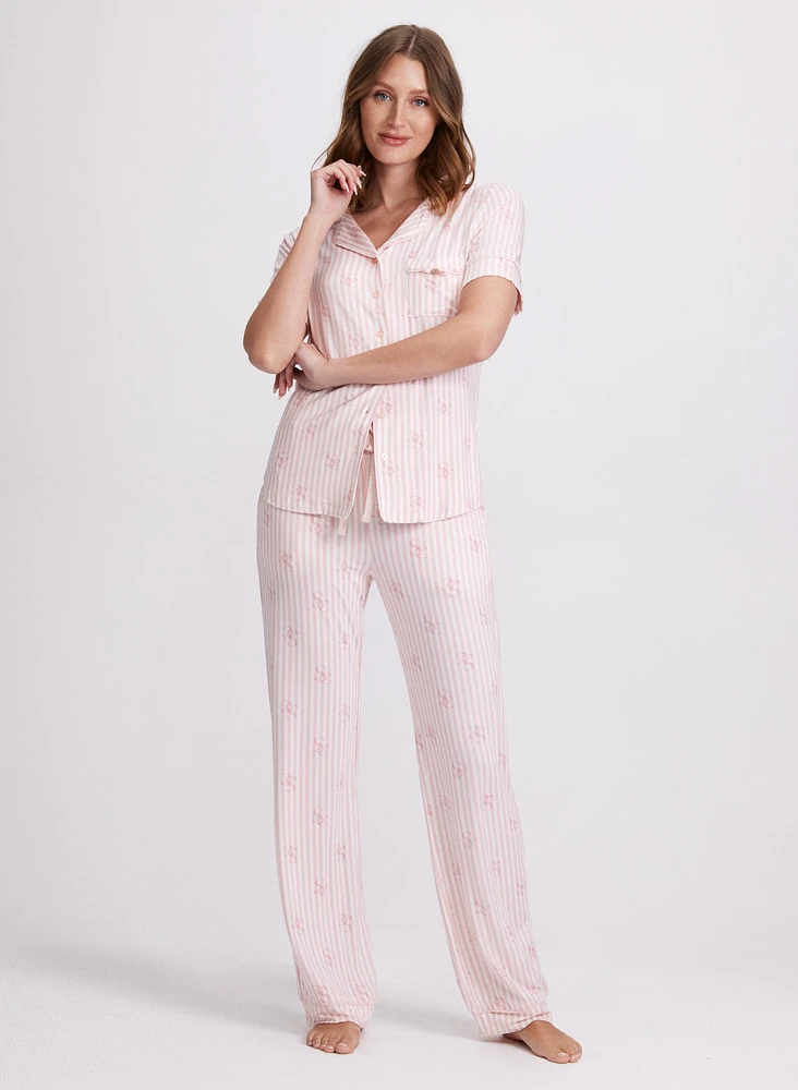 Striped Letter Print Pyjama Set