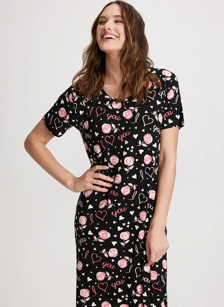 Short Sleeve Printed Nightgown