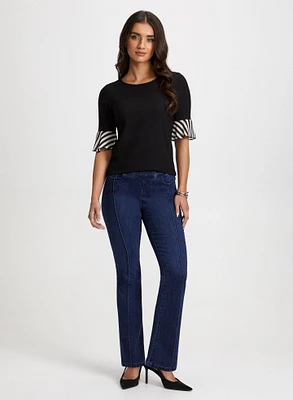 Striped Sleeve Top & Bootcut Jeans