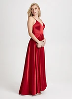 Robe longue satinée à corset et poches