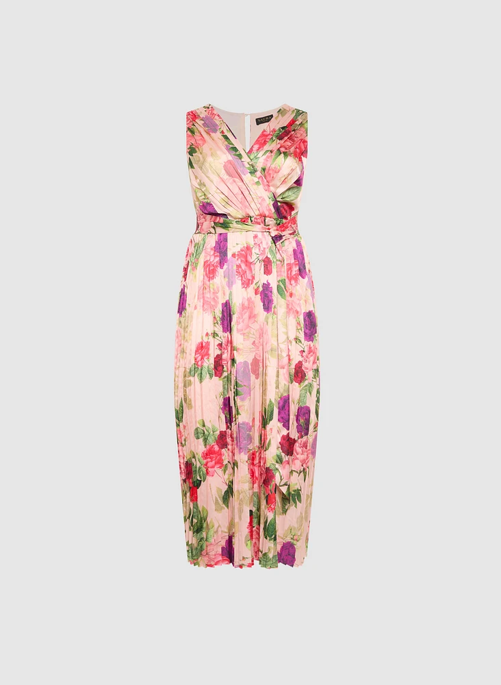 Robe maxi florale plissée