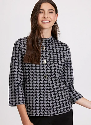 Houndstooth Print Mock Neck Cardigan