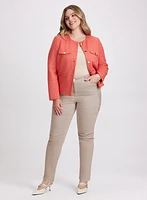 Collarless Bouclé Jacket & Embroidered Straight Leg Jeans