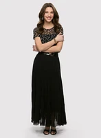 Mesh Polka Dot Top & Pull-On Maxi Skirt