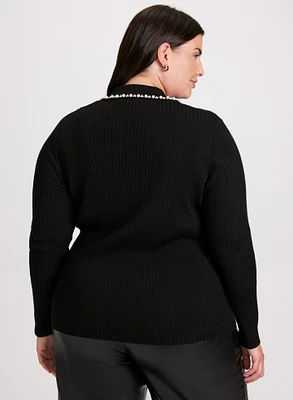 Pearl Trim Polo Sweater