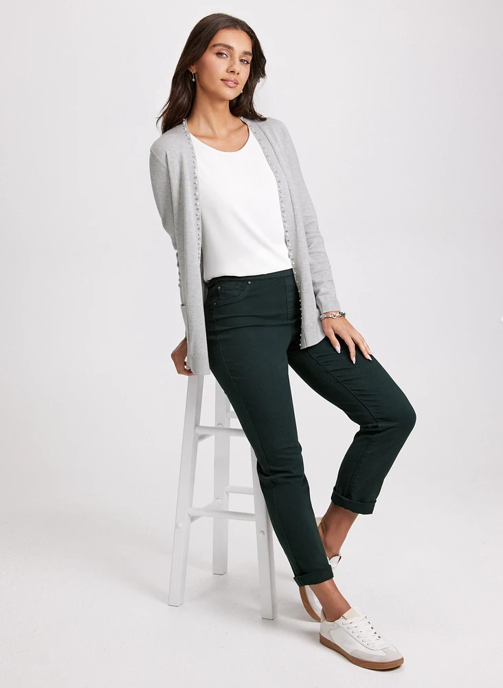 Pearl Detail Cardigan & Straight Leg Jeans