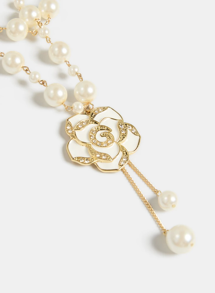 Floral & Pearl Pendant Necklace