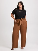 Cut-Out Detail Tee & Tencel Pull-On Wide Leg Pants