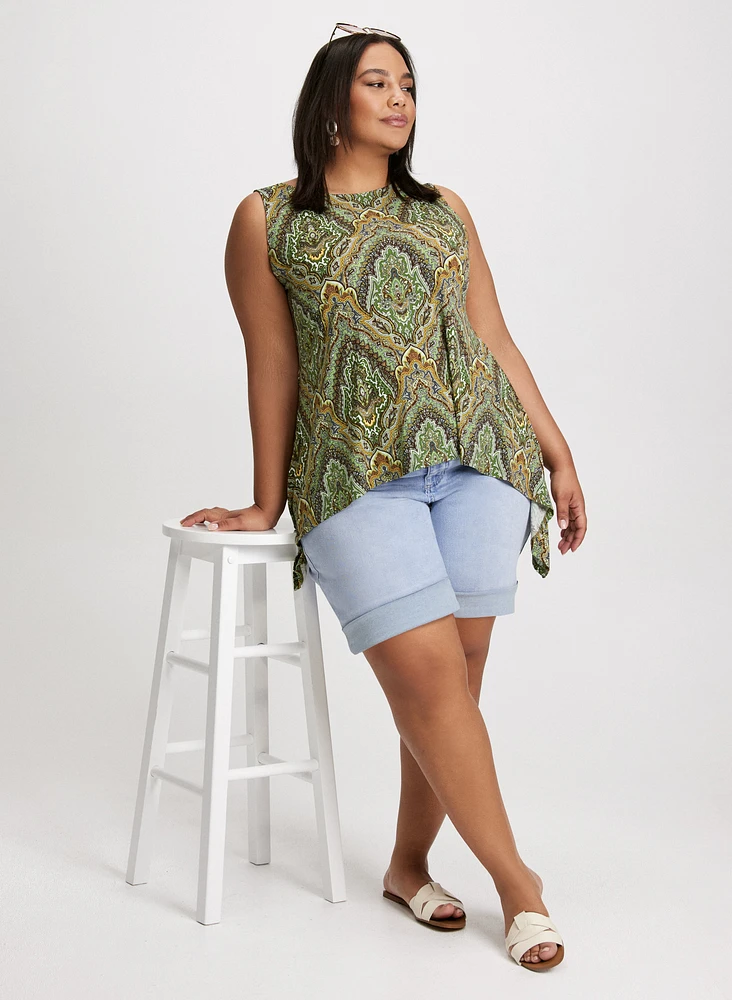 Sleeveless Paisley Top & Denim Bermuda Shorts