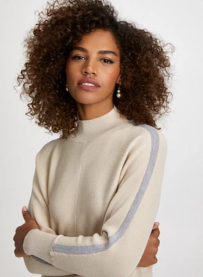 Contrast Stripe Mock Neck Sweater