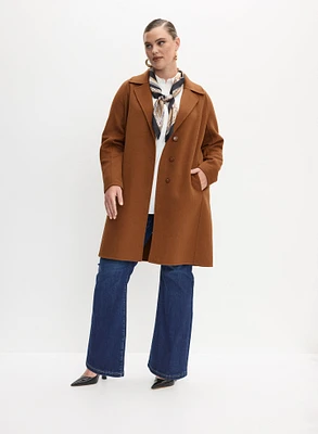 Notch Collar Wool-Blend Coat & Pull-On Flare Leg Jeans