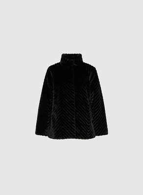 Herringbone Quilted Faux Fur Coat