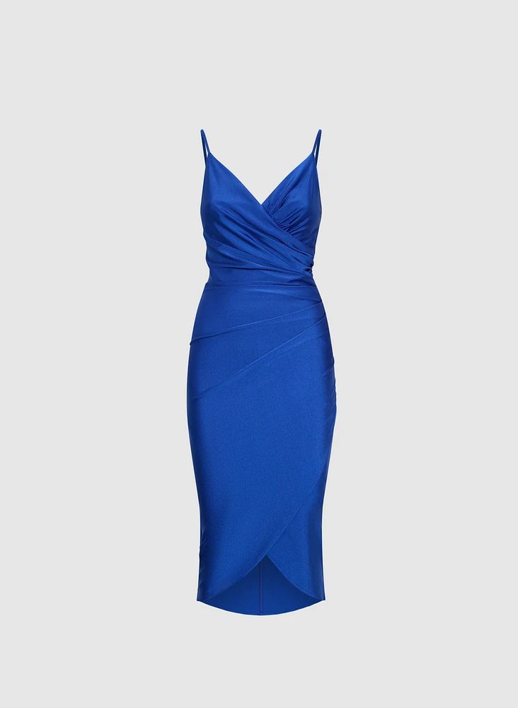 Sleeveless Ruched Wrap-Over Dress