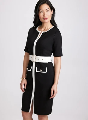 Belted Contrast Trim Dress