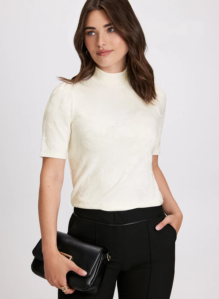 Turtleneck Elbow Sleeve Top