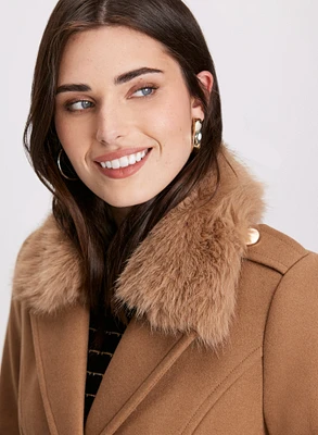 Wool-Blend Faux Fur Collar Coat