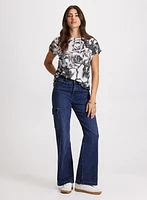 Floral Print Burnout T-Shirt