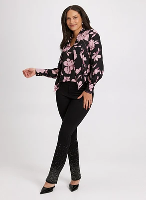 Floral Print Blouse & Slim Leg Jeans