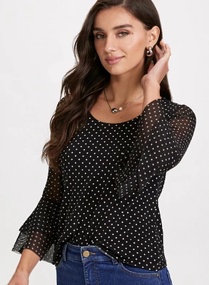 Polka Dot Ruffle Sleeve Top